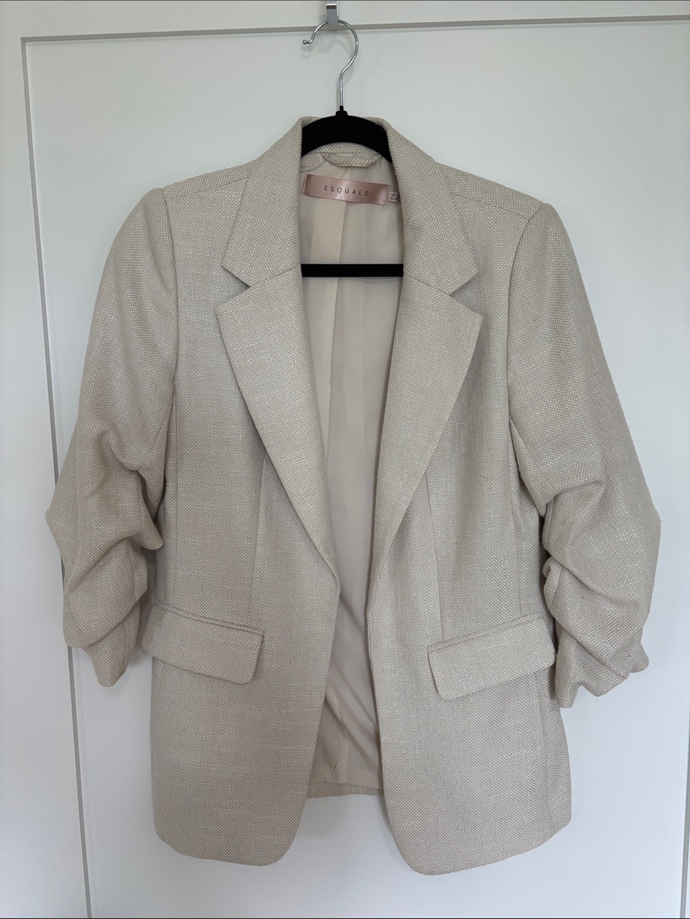 ESQUALO Cream Textured Blazer with Ruched Sleeves